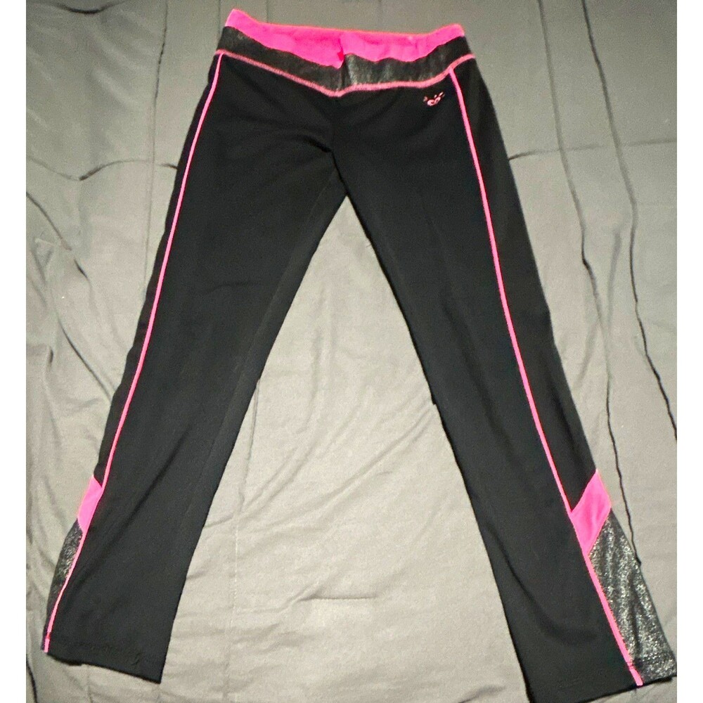 Justice Girls Black/Pink Athletic Leggings, Stretch Waist: Size 10